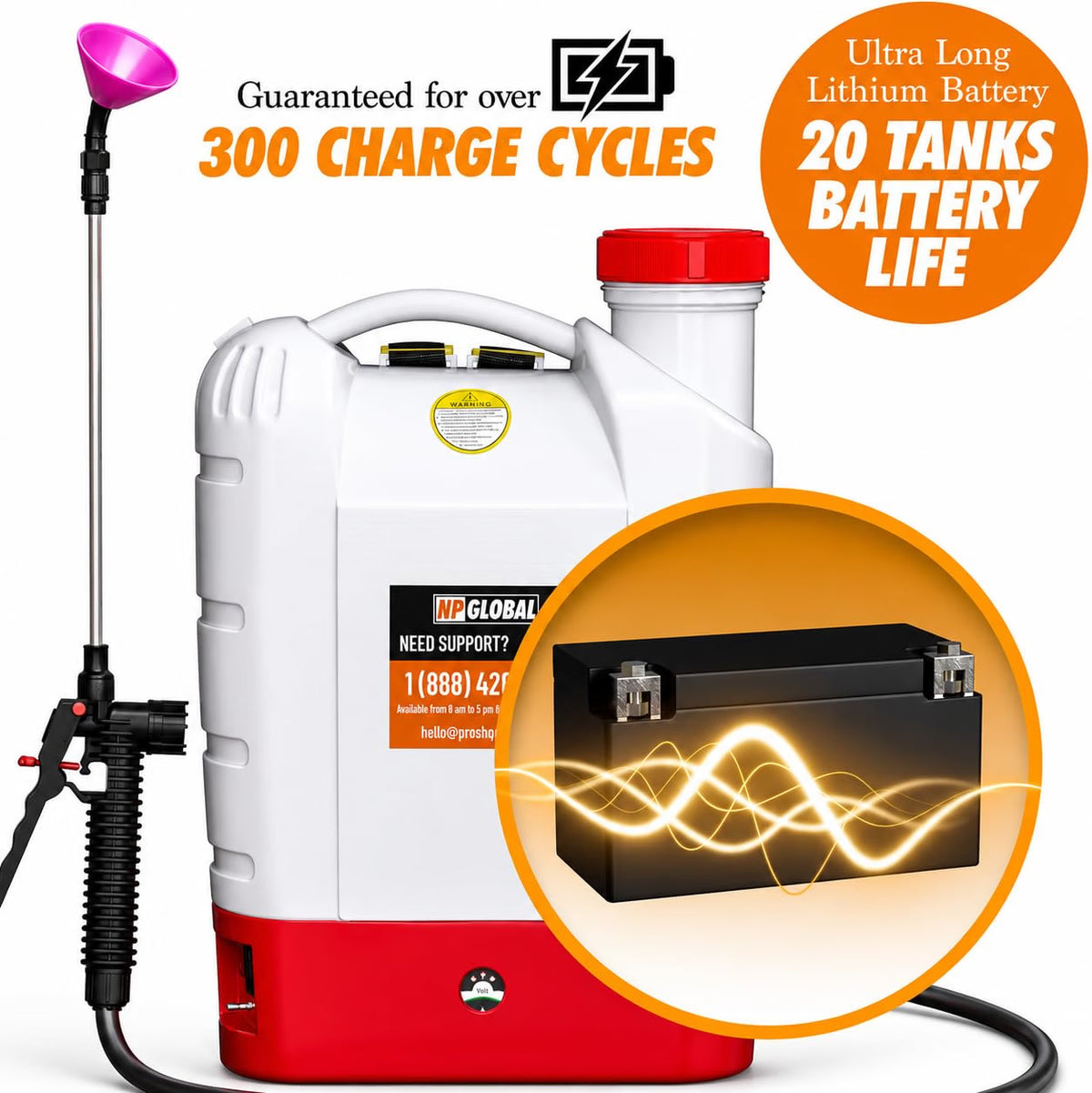 4.2 Gallon High-Pressure Battery Backpack Sprayer - 8 Nozzles, 100PSI, Long Battery, Wide Mouth