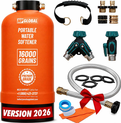 RV Water Softener Portable - 16,000 Grain, 3/4" GHT Fittings, Convenient Water Softener for RVs, Trailers, Boats, Mobile Car Washing, Pressure Washing