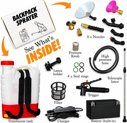 4.2 Gallon High-Pressure Battery Backpack Sprayer - 8 Nozzles, 100PSI, Long Battery, Wide Mouth