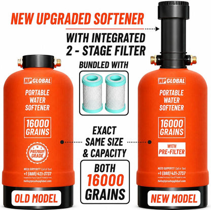 RV Water Softener Portable - 16,000 Grain, 3/4" GHT Fittings, Convenient Water Softener for RVs, Trailers, Boats, Mobile Car Washing, Pressure Washing
