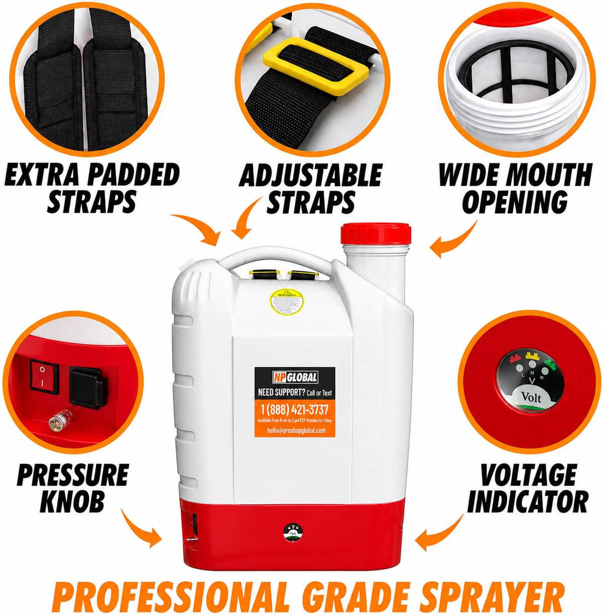 4.2 Gallon High-Pressure Battery Backpack Sprayer - 8 Nozzles, 100PSI, Long Battery, Wide Mouth