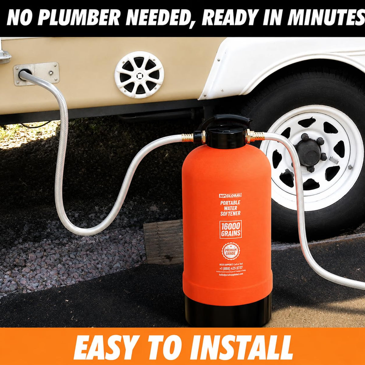RV Water Softener Portable - 16,000 Grain, 3/4" GHT Fittings, Convenient Water Softener for RVs, Trailers, Boats, Mobile Car Washing, Pressure Washing
