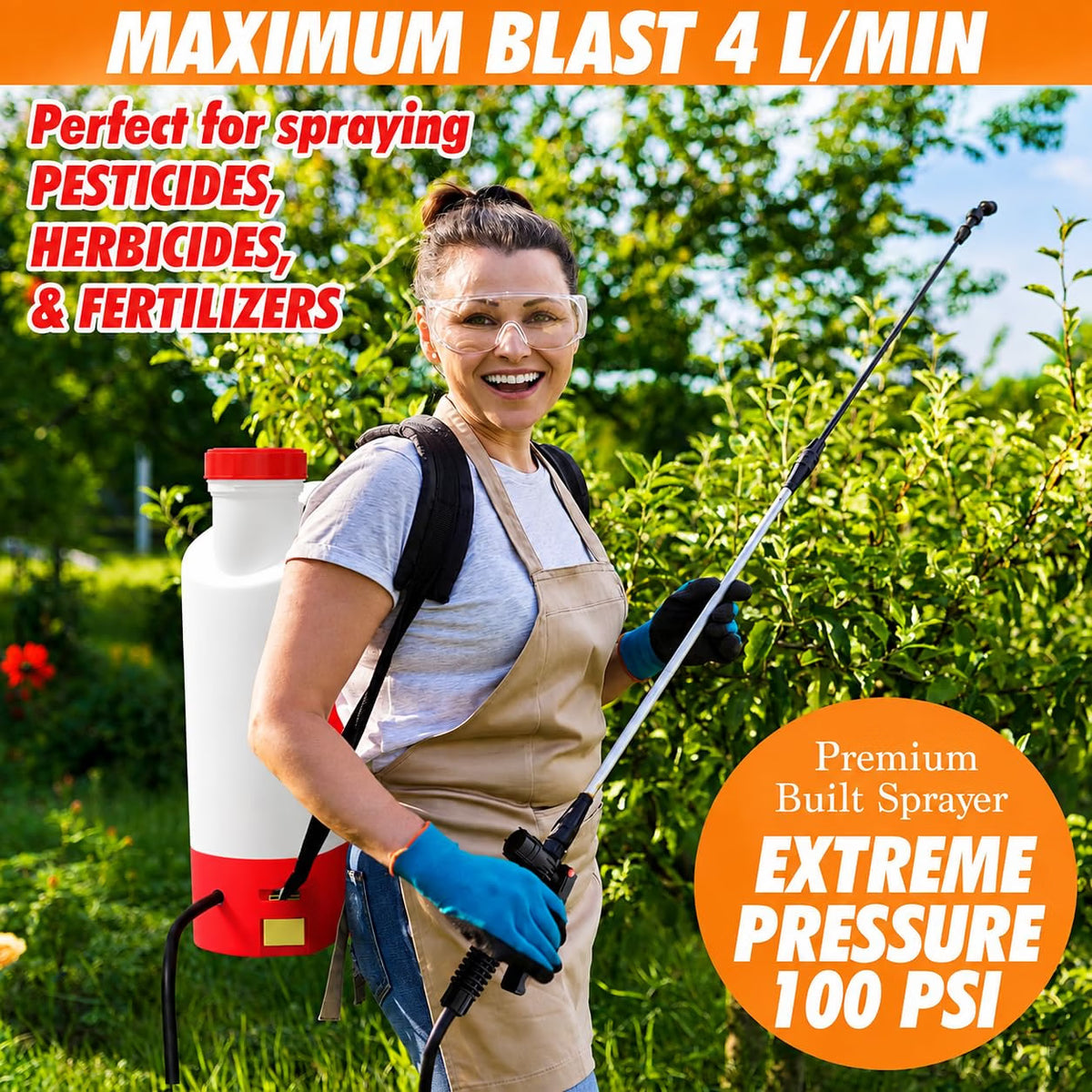 4.2 Gallon High-Pressure Battery Backpack Sprayer - 8 Nozzles, 100PSI, Long Battery, Wide Mouth