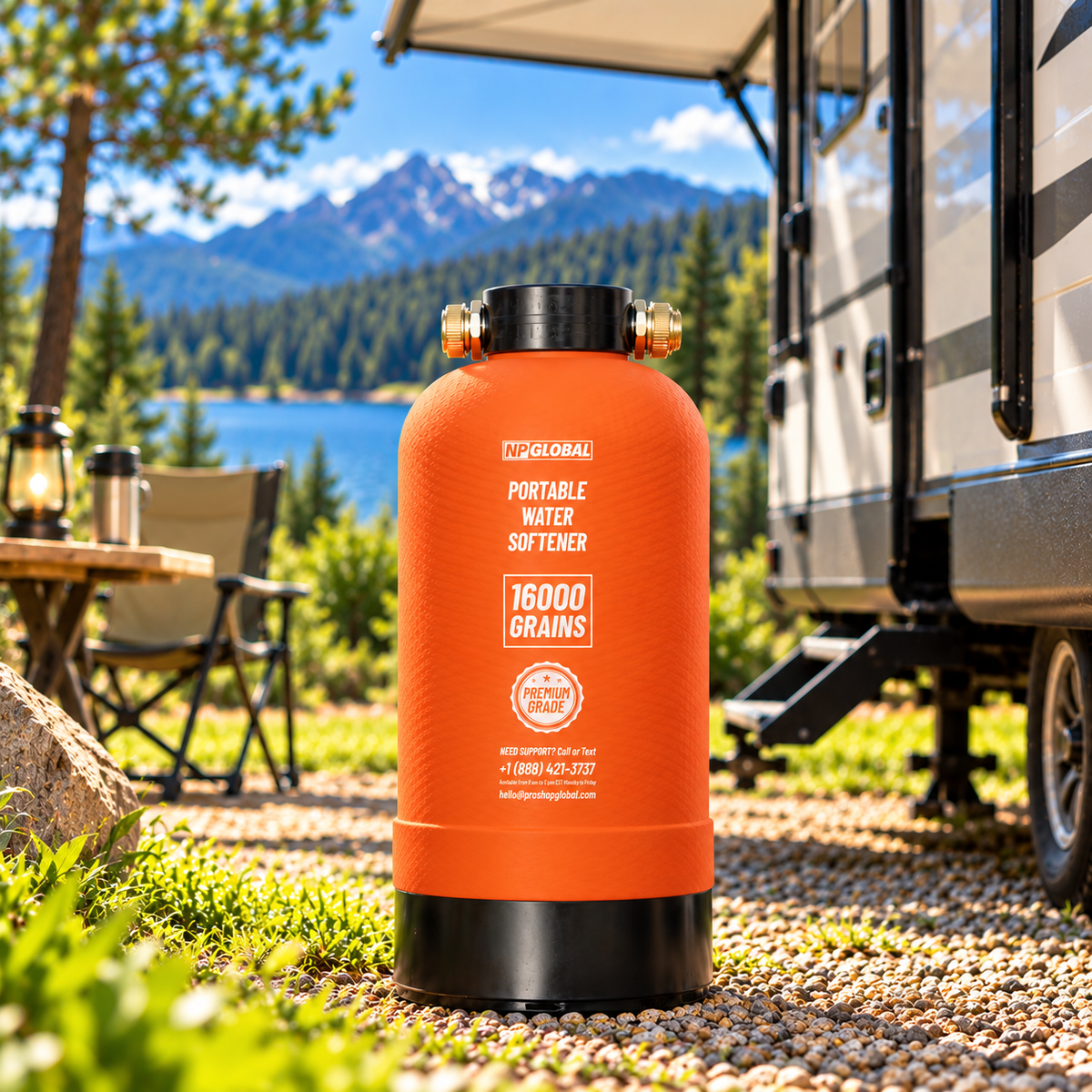 RV Water Softener Portable - 16,000 Grain, 3/4" GHT Fittings, Convenient Water Softener for RVs, Trailers, Boats, Mobile Car Washing, Pressure Washing