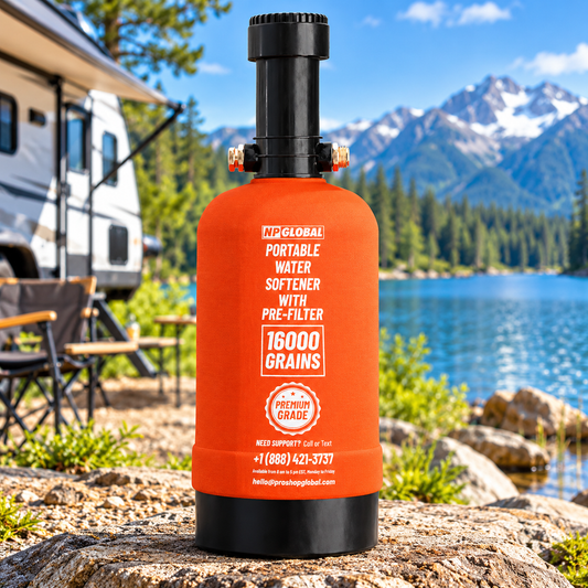 RV Water Softener Portable with Integrated 2 Stage Water Filter System - 16,000 Grain, 3/4" GHT Fittings, Convenient Water Softener for RVs, Trailers, Boats, Mobile Car Washing, Pressure Washing